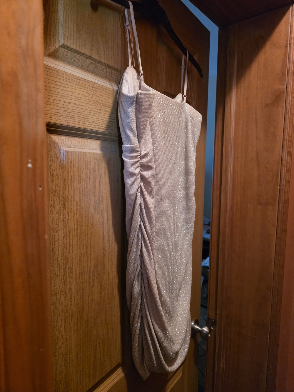 Honey and Rosie Glitter Ruched Slip Dress - Nude